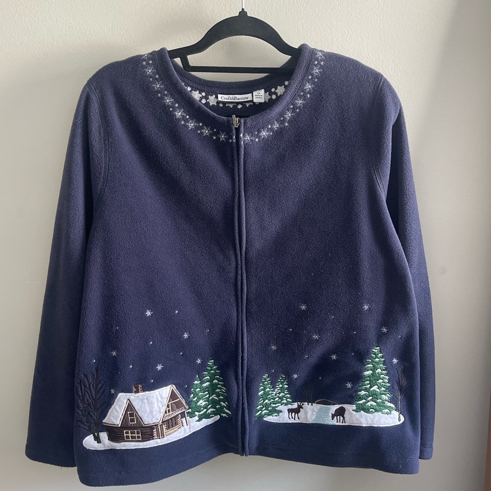 Croft & Barrow Navy Fleece with Snowflake Embroidery